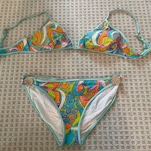 Trina Turk paisley bikini set w/ gold hardware